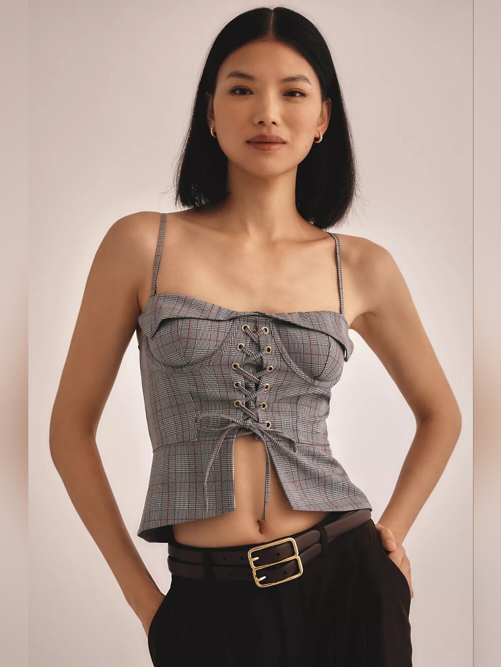 NWT Anthropologie Plaid Lace Corset Top Large